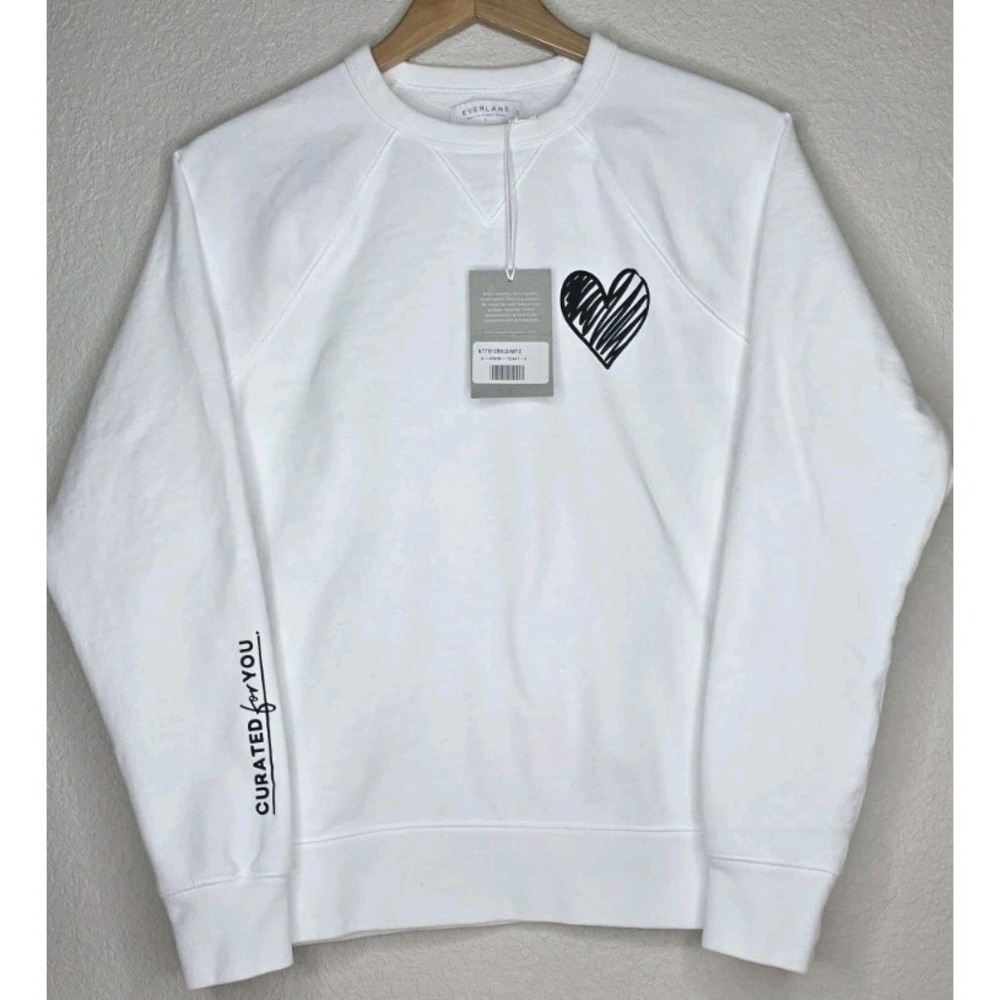 New Everlane Fleece Raglan Crewneck Sweatshirt White Women S Heart Pullover